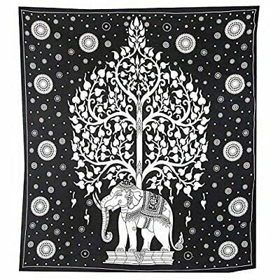 World Wide Kart Wandteppich Elefant Baum des Lebens, psychedelisches Mandala, Hippie, Wandbehang, indischer Bohemian-Wohnheim, Heimdekoration, Überwurf, Tagesdecke, Picknick, Stranddecke, Größe 213 x