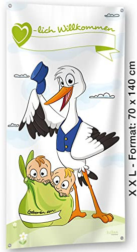 XXL Banner SET zur Geburt Baby I Zwillinge I wetterfest I personalisierbar I inkl. Kabelbinder & Stift I 140 cm x 70 cm