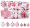 SHareconn 106pcs Christmas Baubles Ornaments Set, Shatterproof Plastic Decorative Baubles for christmas tree decorations, Holiday Wedding Party Decoration with Hooks Included, Rose & White