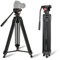 Heavy Duty Tripod Professional Video Camera Tripod Aluminium 67 Inches with 360 Degree Fluid Head and QR Plate, Mid-Level Spreader, Max Loading 22LBS for Canon Nikon DSLR Cameras Video Camcorders