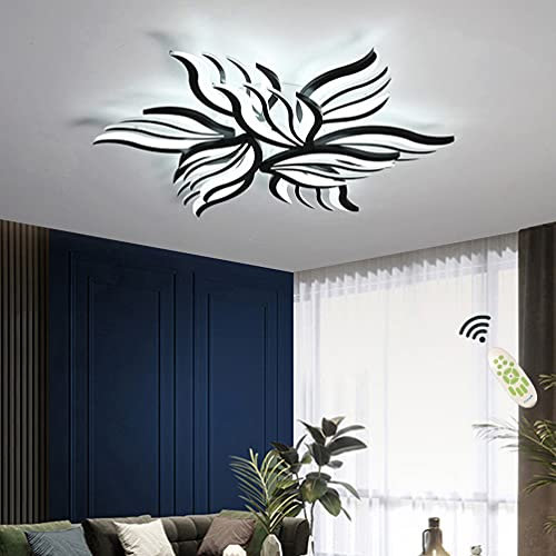 LED Deckenleuchte Dimmbar Wohnzimmerlampe mit Fernbedienung Schlafzimmer Deckenlampe Modern Deckenbeleuchtung Schwarz Kreative Design Schlafzimmerlampe Dimming Farbwechsel Decke Licht 9 heads 90W