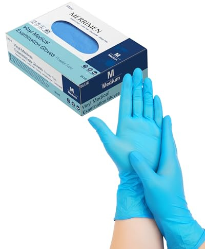 Merrimen Vinyl Disposable Gloves - Powder & Latex Free, Durable Synthetic Rubber, Single Use Protective Gloves for Healthcare, Food Handling & Cleaning - Medium (Pack of 100)