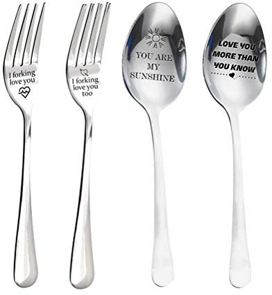 I Forking Love You Spoon Gift - Engraved Spoon - Stainless Steel Dinner Fork Personalized Letter Engraved Fork and Spoon Unique Funny Gift for Men,Women