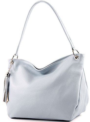 modamoda de - T154 - ital Schultertasche Umhängetasche aus Leder, Farbe:Eisblau2021