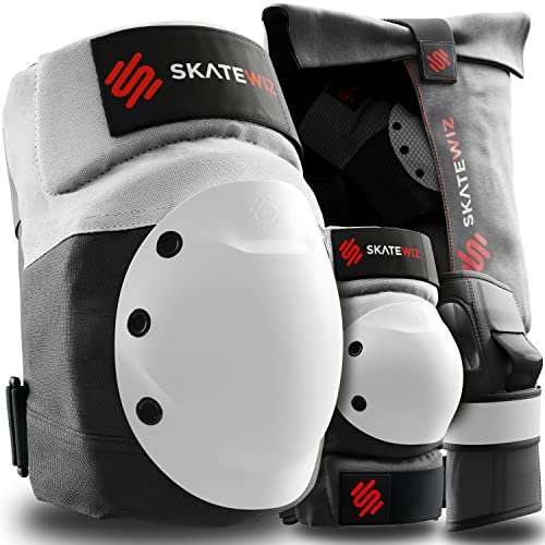 SKATEWIZ Inliner Schoner Erwachsene Protektoren - Knieschoner Ellenbogenschützer Handschoner - Skate Protektoren Schutzausrüstung - Schützer Damen Herren - SHIELD Größe M Grau Weiß