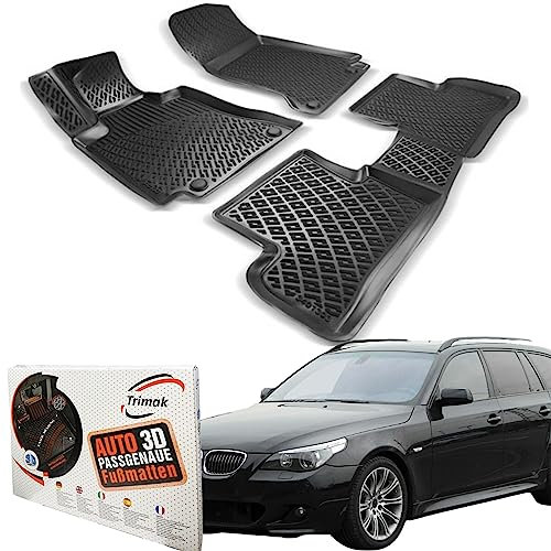 Trimak Passgenau 3D Fussmatten kompatibel mit BMW 5ér E60 & E61 2004-2009 Auto Zubehör 1. Und 2. Reihe Gummimatten Autos TPE Allwetter Geruchlos rutschfest Vorne und Hinten Schwartz