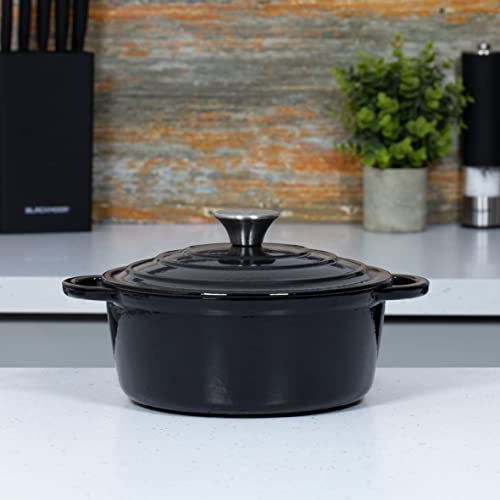 Blackmoor 67519 22cm Cast Iron Casserole Dish With Lid / 2.5L Capacity/Oven Proof Up To 260°C/Non-Stick Enamel Coating/Easy Grip Handles/Works On All Hob Types/Stylish Black Colour