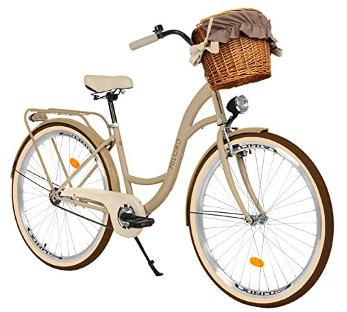 Milord Komfort Fahrrad mit Weidenkorb, Hollandrad, Damenfahrrad, Citybike, Retro, Vintage, 28 Zoll, Braun-Creme, 1-Gang