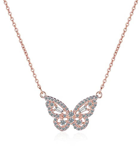 sokrocile Collana oro rosa placcato collana con zirconi cubici e farfalle per donne ragazze adolescenti - oro rosa, Placcato oro rosa, Zirconia cubica
