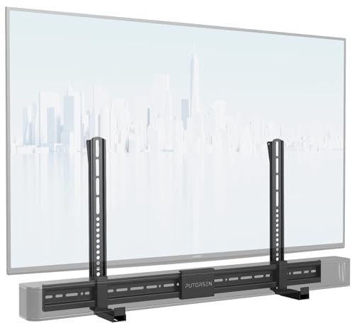 Soundbar Halterung Universal für Soundbars mit/ohne Montagelöcher bis zu 15kg, Verstellbarer Soundbar-Halterung für TV Wandhalterung mit Anti-Rutsch-Sockelhalter