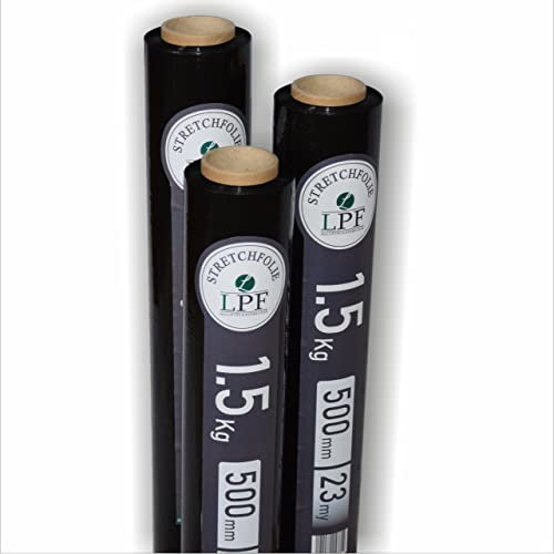 LPF dieLUFTPOLSTERFOLIE® - 3 Rollen Stretchfolie schwarz Wickelfolie - Handstretchfolie 1,5Kg 50cm 500mm Verpackungsmaterial - Verpackungsfolie - Folie Für Möbel – Umzugsfolie (3)