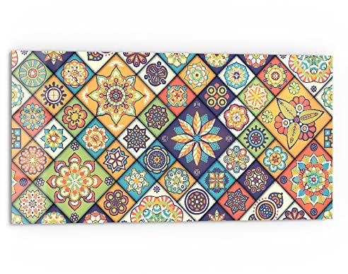 DEQORI Küchenrückwand Glas | Motiv Blumenmosaik | 80x40 cm | Bad- oder Herd-Rückwand | Herdblende Spritzschutz für Küche & Badezimmer | moderne Deko für Fliesenspiegel