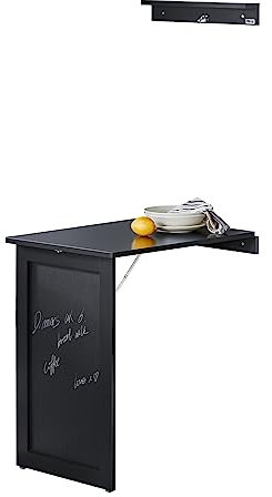 SoBuy Tavolo Pieghevole da Muro con Foglia Abbattibile Tavolo da Pranzo Allungabile con Lavagna Memo Tavolo Salvaspazio Pieghevole per Cucina, Ufficio e Piccoli Spazi Nero 50 x 75 x 76cm FWT20-SCH