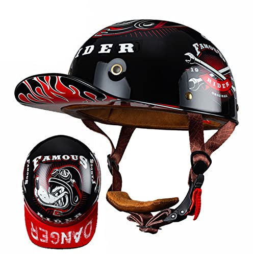 Demi Casque De Moto pour Hommes Femmes Rétro Casque Mobylette Bols Casquette De Baseball avec Dégagement Rapide Jet Casques Ouverts ECE Homologué 2,M:54-57CM