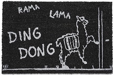 Relaxdays Fußmatte Lama, Kokos, Türvorleger mit Spruch, 60 x 40 cm, rutschfest, Fußabstreifer innen, außen, schwarz/weiß, 100% Kokosnuss