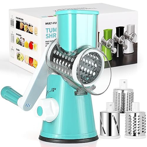 Diealles Shine Mandoline de Cuisine Manuelle, Coupe Legumes Multifonctions avec 3 Lames de Tambour Détachables, Râpe à Fromage pour Pommes de Terre, Carottes, Fromage, Noix, etc