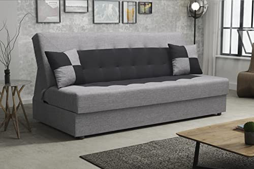 ALTDECOR Wohnzimmer Couch mit Schlaffunktion, Polstercouch rückenecht gepolstert, ideal als Gästebett - Poli - 192x80x96 cm Grau/Schwarz