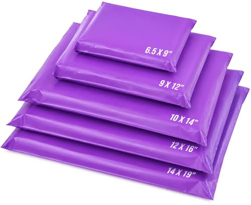 50 gemischte Versandtaschen aus Poly-Selbstverschluss, 5 Größen, je 10 Stück, Red Ember, kleine bis große Versandtaschen, Versandverpackungen (Lila)