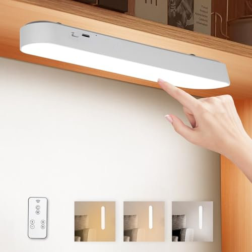 URAQT Schrankbeleuchtung LED, 26 cm Unterbauleuchte Kabellos 2400mAh LED Lichtleiste Batterie 3 Lichtmodi Dimmbare Timer LED Lampe mit Fernbedienung Wiederaufladbare USB Magnetische Schrank Licht