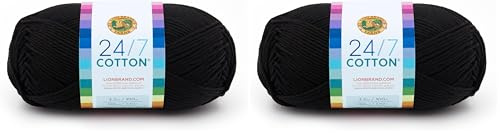 Lion Brand Yarn Company Cotton Yarn, 100 Percent Cotton, Black,15.24x6.35x6.35 cm (Pack of 2)