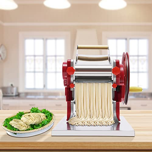 Macchina per la pasta in acciaio inox, macchina per la pasta, pasta per lasagne, spaghetti, tagliatelle, tagliatelle, tagliatelle, manuale, 0,5-5 mm, rosso