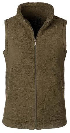 Ladies Plush Fleece Gilet Women's Recycled Fluffy Fleeces Waistcoat Bodywarmer (UK, Numeric, 16, Regular, Regular, Olive)