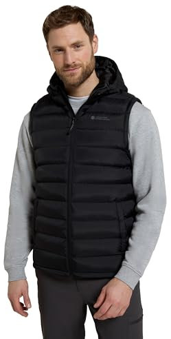 Mountain Warehouse Seasons Mens Hooded Padded Gilet - Water-resistant Isotherm Sleeveless Jacket with Side Pockets - Spring Summer, Camping, Outdoors, Travelling & Hiking Black XL