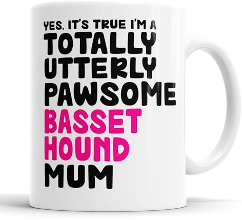 Faithful Prints Pawsome Dog Mug | Dog Cups | Dog Mum Mugs | Dog Dad Cup | Pawsome Mum | Pawsome Dad (Mum, Basset Hound)