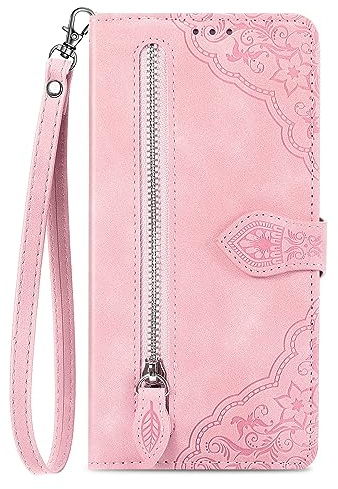 NEXCURIO Handyhülle für Samsung Galaxy S24 5G Hülle Klappbar mit Kartenfäch Ständer Klapphülle Schutzhülle Leder Wallet Flip Case Cover Tasche Handytasche Stoßfeste - Rosa