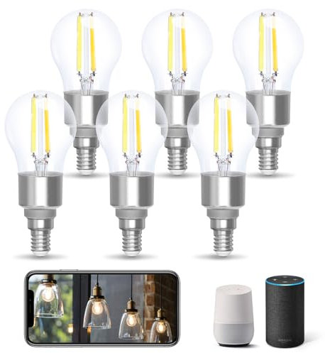 Aigostar Alexa Glühbirne E14, Smart LED Vintage Lampe, Smarte Glühbirne G45 Transparent Globe, 4.5W 470LM, Warmweiß Dimmbar 2700K -6500K, Kompatibel mit Alexa und Google Home, 6 Stücke