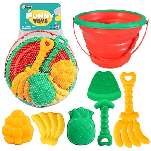 A-SZCXTOP Strandspielzeug Set für Kinder & Kleinkinder,Faltbarer Eimer & Schaufeln & Sandformen & Rechen,Sandspielzeug-Sandwerkzeug-Set,Reise-Sandkastenspielzeug für Jungen Mädchen