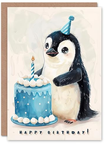Artery8 Süßer Kuchen Cartoon Kinder Mädchen Junge Pinguin Baby Geburtstagskarte