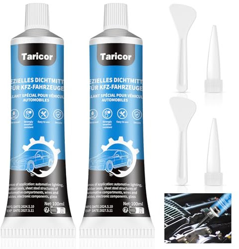 Pate a Joint Carter, 100ml x 2 Tubes Colle a Pare Brise Voiture, Colle Carrosserie Voiture Noir, Silicone Haute Temperature Adapté au Scellement des Carrosseries et Autres pièces Automobiles