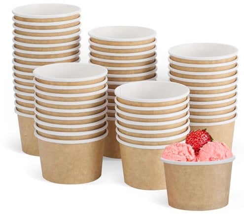 ZALAON Paper Ice Cream Cups,100 x 3OZ/130ML Disposable Brown Paper Dessert Cups for Party Sundae Frozen Yogurt