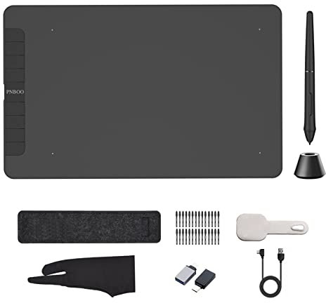 PN1060 Dessin Graphique 10 x 6 Pouces Zone Active 8192 Niveaux Pression Fonction Inclinaison Art Animation Dessin Planche avec Batterie Stylus 28 Plumes pour Ordinateur Portable Compatible avec