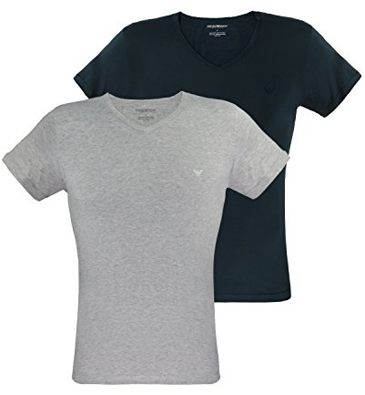 Emporio Armani Herren T-Shirts V-Neck Pure Cotton Kurzarm 111648-CC722 2er Pack, Farbe:Mehrfarbig, Menge:2er Pack (1x 2er), Größe:M, Artikel:-15935 Marine/Melange Grey
