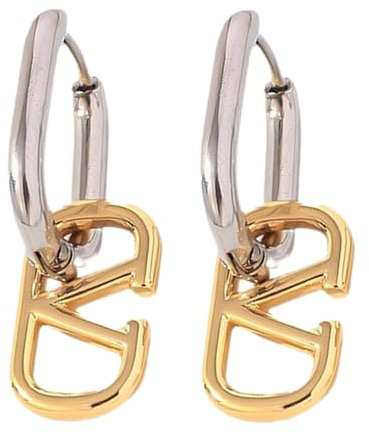 Hanaoops Ohrringe Creolen mit Anhänger für Damen Doppel Ring Oval Huggie Hoop Ohrringe Hypoallergene V Geometrische Hängeohrringe Gold-Silber Buchstabe V Hängend Ohrringe Schmuck (Silber&Gold)