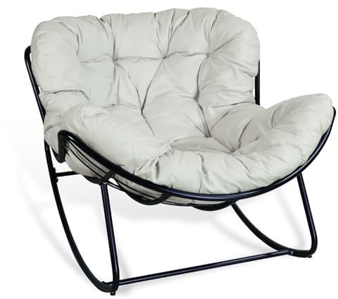 CCLIFE Schaukelstuhl Schaukelsessel Extra groß Wohnzimmer Relaxstuhl Belastbarkeit Bis 150kg Beige,CushHom