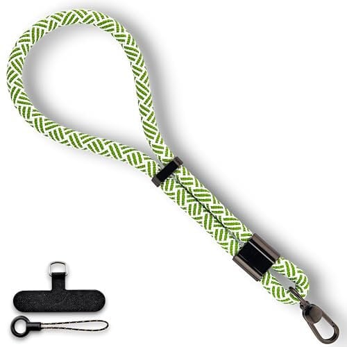 Adjustable Wrist Strap Lanyard, Rope Lanyard Wrist Strap for Mobile Phones, Cameras, Keyring, Keychain,Mobile Accessory Pendant (6mm Thickness ) Multiple colour choices available (Patterned Green)