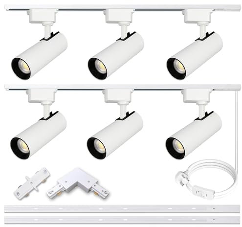 Bravsekai Brightened Track Lighting Heads and Rails Kit, 20W 3000K Plug in LED Track Lights Compatible with H-Type System with 2x1m Track Rails Modern Indoor Spotlight for Accent Lighting