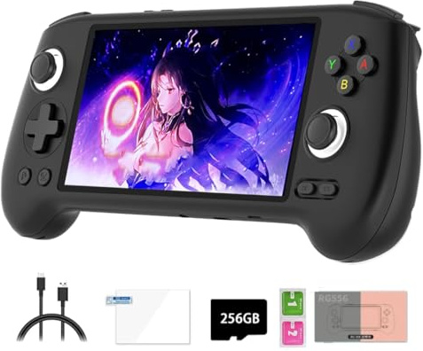 Meiurlex RG556 Retro Handheld Game Console, 5.48-Inch AMOLED Screen Android 13 System Built-in 256G SD Card 8000 Games Video Games Player for dults Kids Boys ((4+128G)+256G)