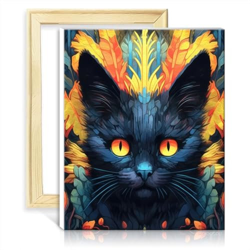 LiHEQING Ölgemälde Katze Ornamental Portrait Leinwand DIY Digitales Ölgemälde Erwachsene Anfänger Kunstwerk für Wohnkultur Kein Rahmen (40x50cm)