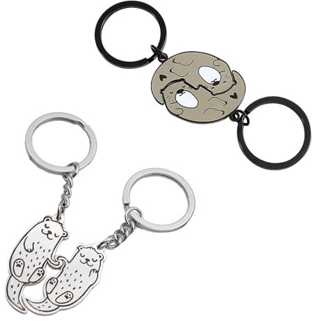 LILELIG 4 Stück Puzzle Otter Schlüsselanhänger, Otter Motiv Schutzengel Schlüsselanhänger, Tierpaar Schlüsselanhänger, Otter/Katze Partner Schlüsselanhänger, Geeignet für Schlüsselanhänger, Anhänger