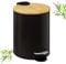 Solty - Cubo basura baño con tapa de bambú - 3L - Papelera de metal con cubo y pedal - Ideal para baño, cocina o escritorio - 17 cm x 22,5cm x 24,5 cm - Color negro