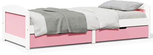 Capwee Divano Letto 2 Posti Letto Singolo con Contenitore Struttura Letto con cassetti contenitori e doghe in Legno Massello Pino-Bianco e Rosa-2 Cassetti