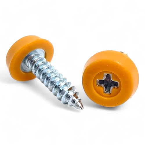x2 Yellow Oversized Number Plate Screws With Caps, License Plate Screw Cap Car License Plate Fixing Devices