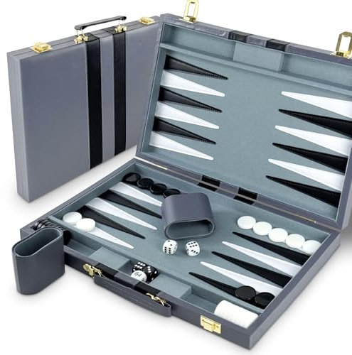 Lohofrnny Backgammon Set, 18 Jeu de Backgammon Classique pour 2 Joueurs, Ensemble de Jeu de Stratégie Portable pour Adulte et Enfants (18 Pouces, Gris)