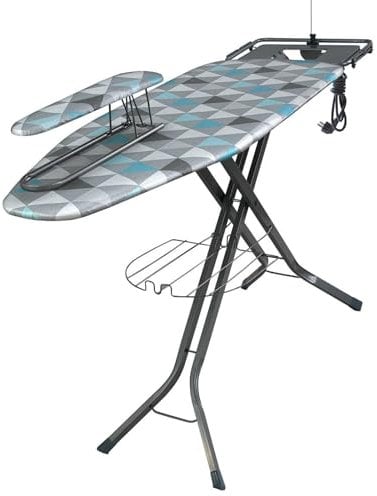 GROßES PROFESSIONELLES BÜGELBRETT FÜR DAMPFSTATION MIT GRIFFBAND-ANTENNENVERLÄNGERUNGSKABEL - BÜGELTISCH 140x48CM XXL (Blue)