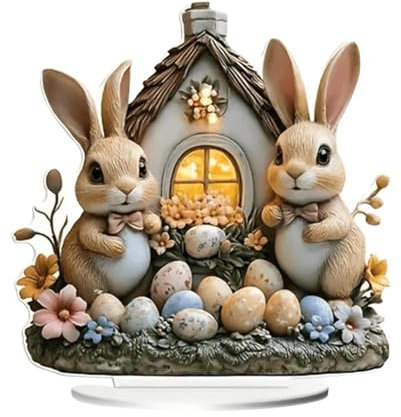 Decorazione Da Tavolo Con Uova Di Coniglio Pasquale, Segno Da Tavolo Del Coniglietto Pasquale, Ornamento Da Tavolo Coniglietto In Acrilico, Centrotavola Con Uova Di Coniglio Di Primavera Per La Casa
