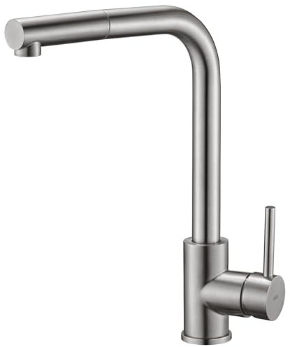 GALYON IMEX Grifo Cocina Fregadero Extraible - MALTA Grifo Cocina Monomando con Caño Extraíble, Cartucho Cerámico Ø35mm, Cuerpo de Latón, Acabado y Diseño Moderno y Elegante (ACERO CEPILLADO)
